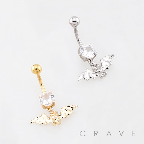 GOTHIC-STYLE BAT DANGLING BELLY BUTTON NAVEL RING 316L SURGICAL STEEL